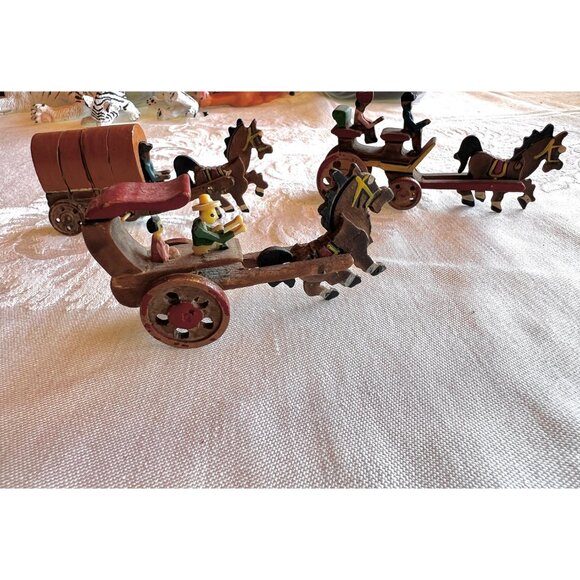 Set of 3 Miniature Vintage Japan Stagecoach Wagon Surrey Buggy Cart with Horses. - Picture 5 of 10